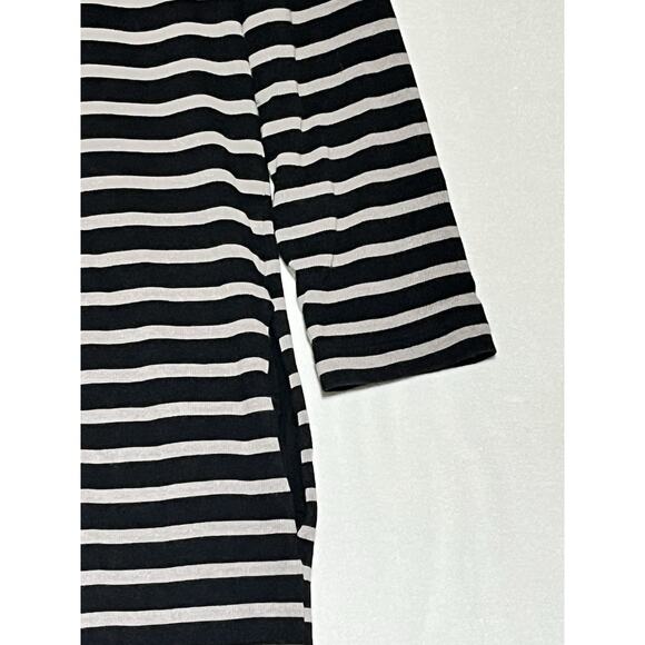Marine Layer Knit Stripe Shift Dress Medium Black Gray 3/4 Sleeve Crewneck - Picture 6 of 13